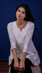 Load image into Gallery viewer, Women's Lakhnavi Handcrafted Modal Cotton Chikankari Top - HONC0198209