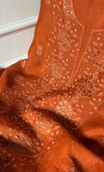 Load image into Gallery viewer, Mainaaj Women's Lakhnavi Handcrafted Pure Organza Chikankari Unstitched Kurta And Dupatta Set - HONC0330938