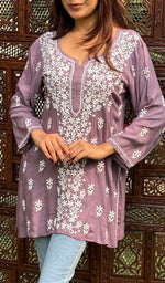 Load image into Gallery viewer, Fariah Women's Lakhnavi Handcrafted Modal Cotton Chikankari Top - HONC0247400