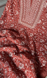 Load image into Gallery viewer, Women's Lakhnavi Handcrafted Munga Silk Chikankari Kurta And Dupatta Set- HONC0282386