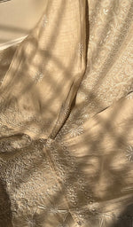 Load image into Gallery viewer, Women's Lakhnavi Handcrafted Munga Silk Chikankari Semi - stitched Kurta And Dupatta Set - HONC0265420