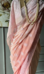 Load image into Gallery viewer, Women's Lakhnavi Handcrafted Pure Silk Georgette Chikankari Saree - HONC0285571