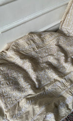 Load image into Gallery viewer, Women's Lakhnavi Handcrafted Munga Silk Semi - Stitched Chikankari Kurta And Dupatta Set- HONC0246919