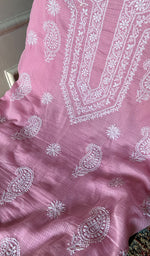 Load image into Gallery viewer, Women's Lucknowi Handcrafted Kota Cotton Chikankari Unstitched Kurta And Dupatta Set - HONC0340102
