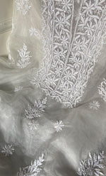 将图像加载到图库查看器中, Women's Lakhnavi Handcrafted Organza Chikankari Unstitched Kurta and Dupatta set- HONC0249873