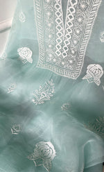 Load image into Gallery viewer, Women's Lakhnavi Handcrafted Pure Organza Chikankari Unstitched Kurta And Dupatta Set- HONC0314172