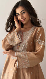 Load image into Gallery viewer, Women's Lucknowi Handcrafted Mul Chanderi Stitched Chikankari Kurta And Plazzo Set- HONC0545444