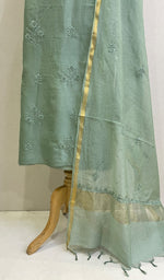 将图像加载到图库查看器中, Women's Lakhnavi Handcrafted Chanderi Silk Chikankari Full Suit Material - HONC0170806