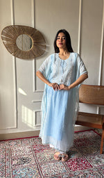Load image into Gallery viewer, Women's Lucknowi Handcrafted Mul chanderi Chikankari Kaftan - HONC07860458