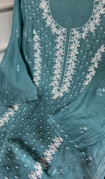 Load image into Gallery viewer, Saziya Women's Lakhnavi Handcrafted Mul Chanderi Semi - stitched Chikankari Full Suit Material - HONC0371115