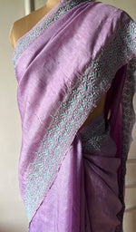 将图像加载到图库查看器中, Women's Lakhnavi Handcrafted Tussar Silk Chikankari Saree - HONC0284142