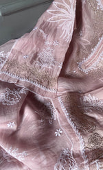 Load image into Gallery viewer, Women's Lakhnavi Handcrafted Pure Organza Chikankari Semi - stitched Kurta And Dupatta Set- HONC0309150