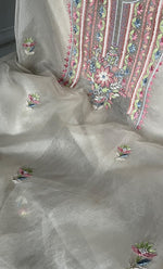 Load image into Gallery viewer, Women's Lakhnavi Handcrafted Pure Organza Chikankari Unstitched Kurta And Dupatta Set- HONC0309243