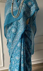 Load image into Gallery viewer, Fairoz Women's Lakhnavi Handcrafted Cotton Chikankari Saree - HONC0269064