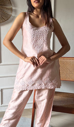 Load image into Gallery viewer, Amreena Women's Lakhnavi Handcrafted Chanderi Silk Chikankari Top And Pant Set - HONC0344996