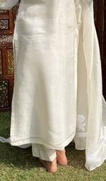 Load image into Gallery viewer, Rose Women's Lucknowi Handcrafted Pure Organza Silk Stitched Chikankari Kurta, Dupatta With Pant Set- HONC0270713