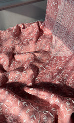 Load image into Gallery viewer, Women's Lakhnavi Handcrafted Munga Silk Chikankari Kurta And Dupatta Set- HONC0278877