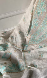 将图像加载到图库查看器中, Women's Lakhnavi Handcrafted Mul Chanderi Semi - stitched Kurta And Dupatta Set- HONC0314872