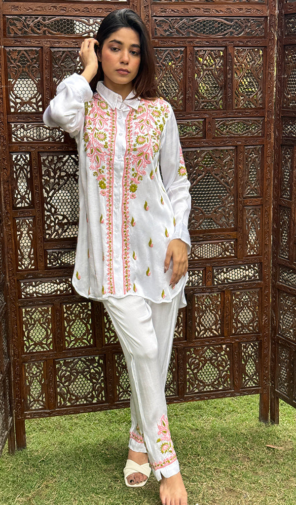Women's Lakhnavi Handcrafted Modal Cotton Chikankari Top And Pant Set - HONC0244566
