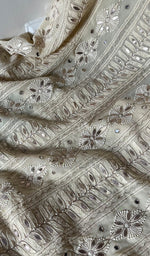 将图像加载到图库查看器中, Women's Lakhnavi Handcrafted Pure Silk Georgette Chikankari Kurti Fabric - HONC0270821