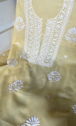 将图像加载到图库查看器中, Women's Lakhnavi Handcrafted Cotton Chikankari Unstitched Kurti Fabric - HONC0318766