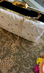 Load image into Gallery viewer, White Chikankari Embroidered Clutch - HONC0313603