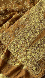将图像加载到图库查看器中, Women's Lakhnavi Handcrafted Pure Silk Georgette Chikankari Semi-Stiched Kurta And Dupatta Set - HONC0244204