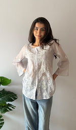 Load image into Gallery viewer, Vaanya Women's Lakhnavi Handcrafted Mul Chanderi Chikankari Top - HONC0373146