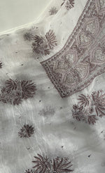 Load image into Gallery viewer, Women's Lakhnavi Handcrafted Pure Organza Chikankari Unstitched Kurta And Dupatta Set- HONC0328279