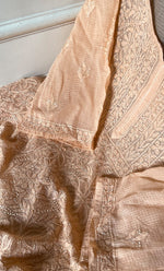 Load image into Gallery viewer, Women's Lakhnavi Handcrafted Kota Cotton Semi - Stitched Kurta And Dupatta Set- HONC0314204