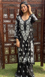 Load image into Gallery viewer, Women's Lakhnavi Handcrafted Modal Cotton Chikankari Kurta And Palazzo Set - HONC0200274