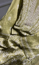 Load image into Gallery viewer, Women's Lakhnavi Handcrafted Tissue Chanderi Unstitched Kurta And Dupatta Set- HONC0270642