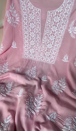 Load image into Gallery viewer, Women's Lakhnavi Handcrafted Modal Cotton Chikankari Unstitched Kurti Fabric - HONC0261076