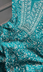 Load image into Gallery viewer, Women's Lakhnavi Handcrafted Munga Silk Chikankari Kurta And Dupatta Set- HONC0279953