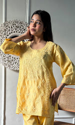 Load image into Gallery viewer, Imara Women's Lakhnavi Handcrafted Chanderi Silk Chikankari Top And Pant Set - HONC0340442