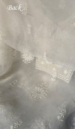 将图像加载到图库查看器中, Lakhnavi 手工制作纯欧根纱 Chikankari 未缝合库尔塔和杜帕塔套装 - HONC0111117