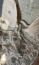 将图像加载到图库查看器中, Women's Lakhnavi Handcrafted Munga Silk Semi - Stitched Chikankari Kurta And Dupatta Set- HONC0259744