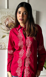 Load image into Gallery viewer, Women's Lucknowi Handcrafted Slub Cotton Chikankari Top - HONC0299115