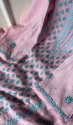 Load image into Gallery viewer, Saziya Women's Lakhnavi Handcrafted Mul Chanderi Semi - Stitched Kurta And Dupatta Set - HONC0246405