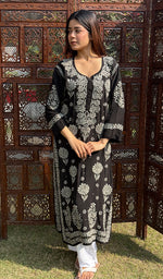Load image into Gallery viewer, Asma Women's Lucknowi Handcrafted Crepe Chikankari Kurti- HONC0249476