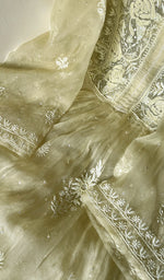 将图像加载到图库查看器中, Women's Lakhnavi Handcrafted Pure Organza Chikankari Semi - Stitched Kurta And Dupatta Set- HONC0207085
