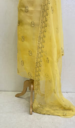 Load image into Gallery viewer, Women's Lakhnavi Handcrafted Pure Organza Chikankari Unstitched Kurta And Dupatta Set - HONC0138700