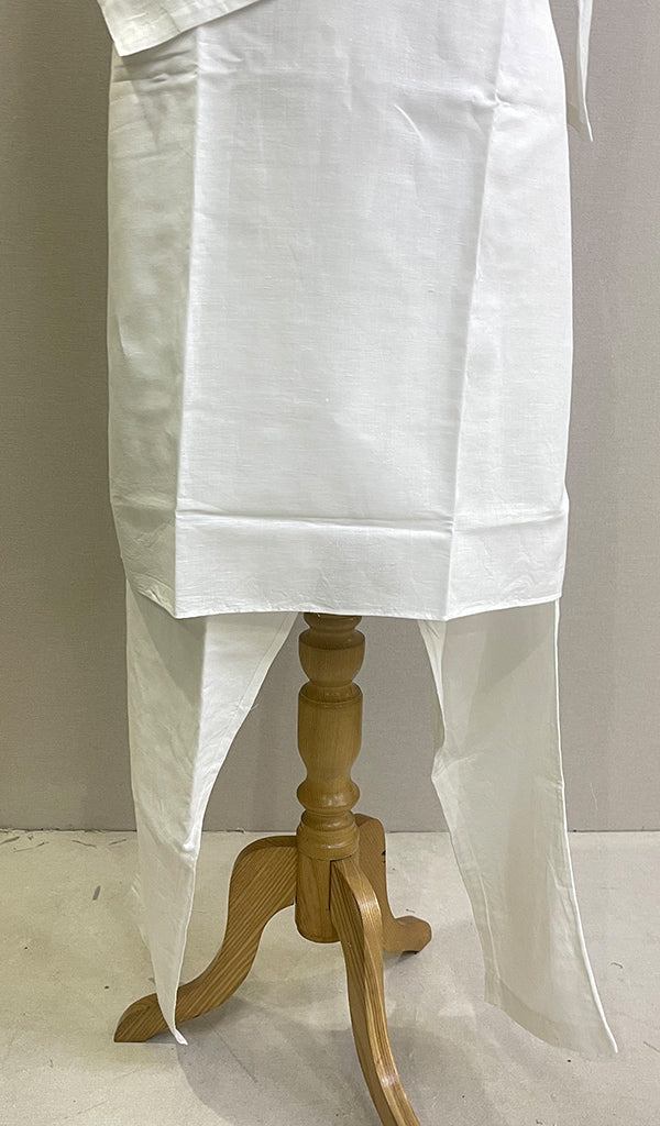 Men's Lucknowi Handcrafted Linen Cotton Chikankari Kurta With Pant -HONC0204540