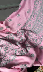 将图像加载到图库查看器中, Women's Lakhnavi Handcrafted Chanderi Silk Chikankari Full Suit Material - N50347