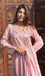 将图像加载到图库查看器中, Women's Lucknowi Handcrafted Mul Chanderi  Stitched Chikankari Kurta, Dupatta With pant Set- HONC0256260