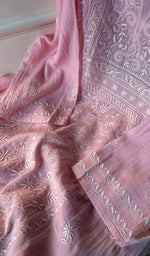 将图像加载到图库查看器中, Women's Lakhnavi Handcrafted Mul Chanderi Semi - Stitched Kurta And Dupatta Set - HONC0269237