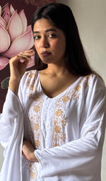 Load image into Gallery viewer, Women's Lucknowi Handcrafted Cotton Chikankari Kaftan - HONC0352340
