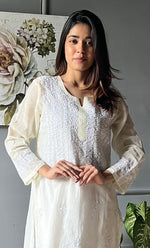 Load image into Gallery viewer, Women's Lakhnavi Handcrafted Kota Cotton Chikankari Kurti - HONC0305764
