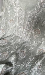 Load image into Gallery viewer, Women's Lakhnavi Handcrafted Munga Silk Chikankari Unstitched Kurti Fabric - HONC0316123