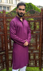Load image into Gallery viewer, Men's Faux-Georgette Hakoba Kurta - HONC0322895